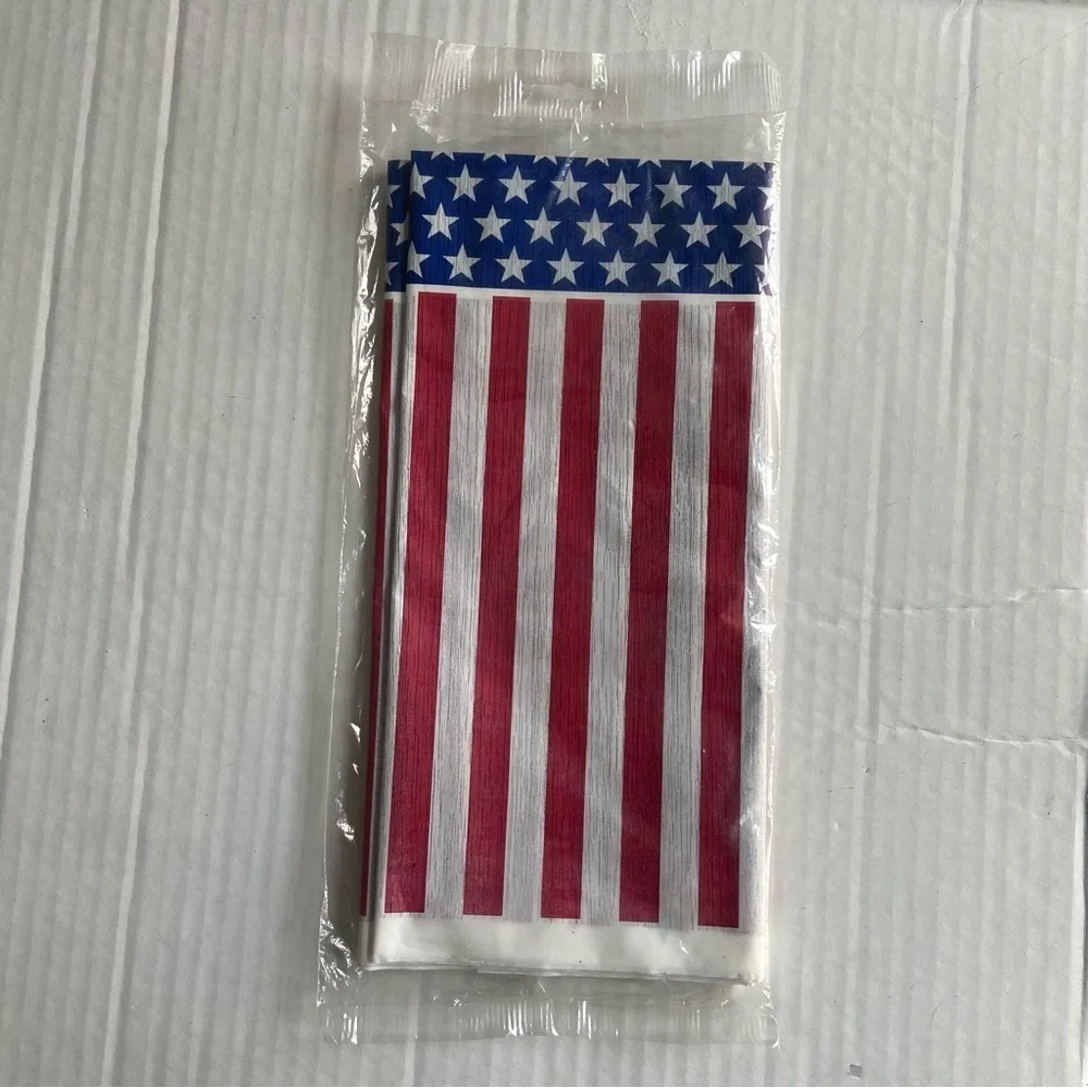 American Flag Plastic Table Cover Leak Proof  American Greetings 48in X 88 in